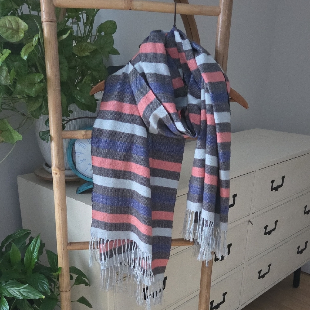 Gap Striped Fringe Scarf O/S Pink/Blue
